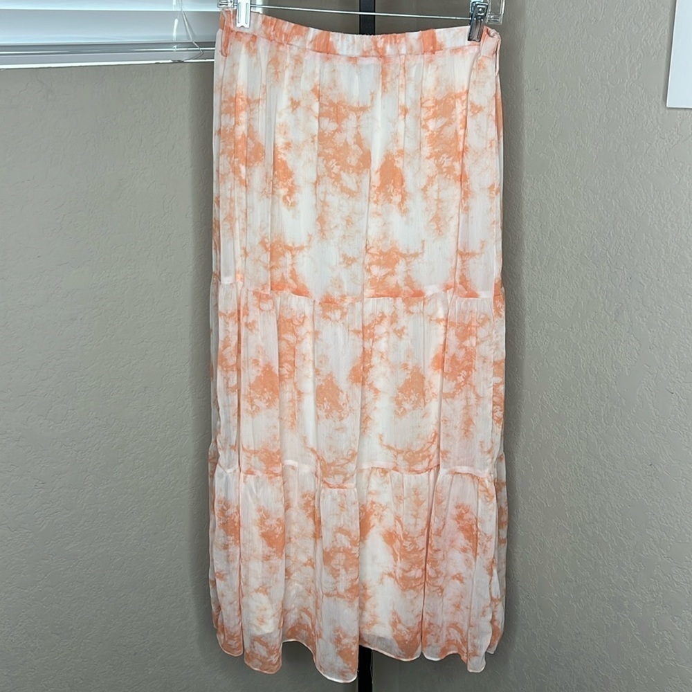 602 - Lush NWOT White/Orange Floral Maxi Skirt, Size Large